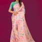 Classic Satin Peach Digital Print Saree
