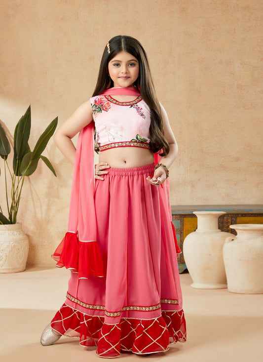 Lehenga Choli Satin Pink Embroidered Kids