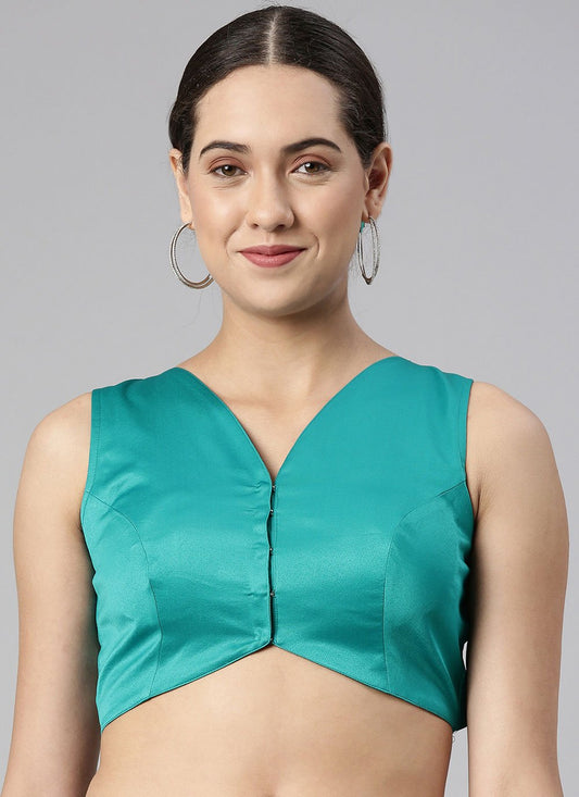 Blouse Satin Turquoise Plain Blouse