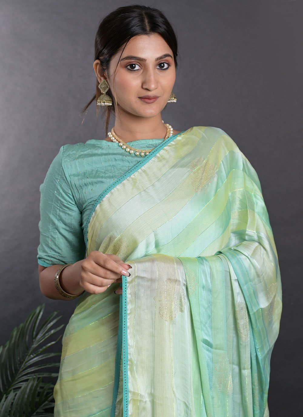 Classic Satin Sea Green Print Saree