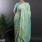 Classic Satin Sea Green Print Saree