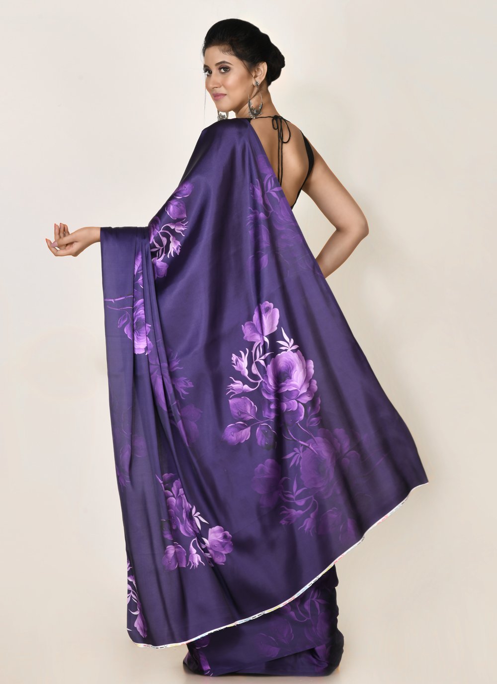 Designer Satin Purple Digital Print Saree