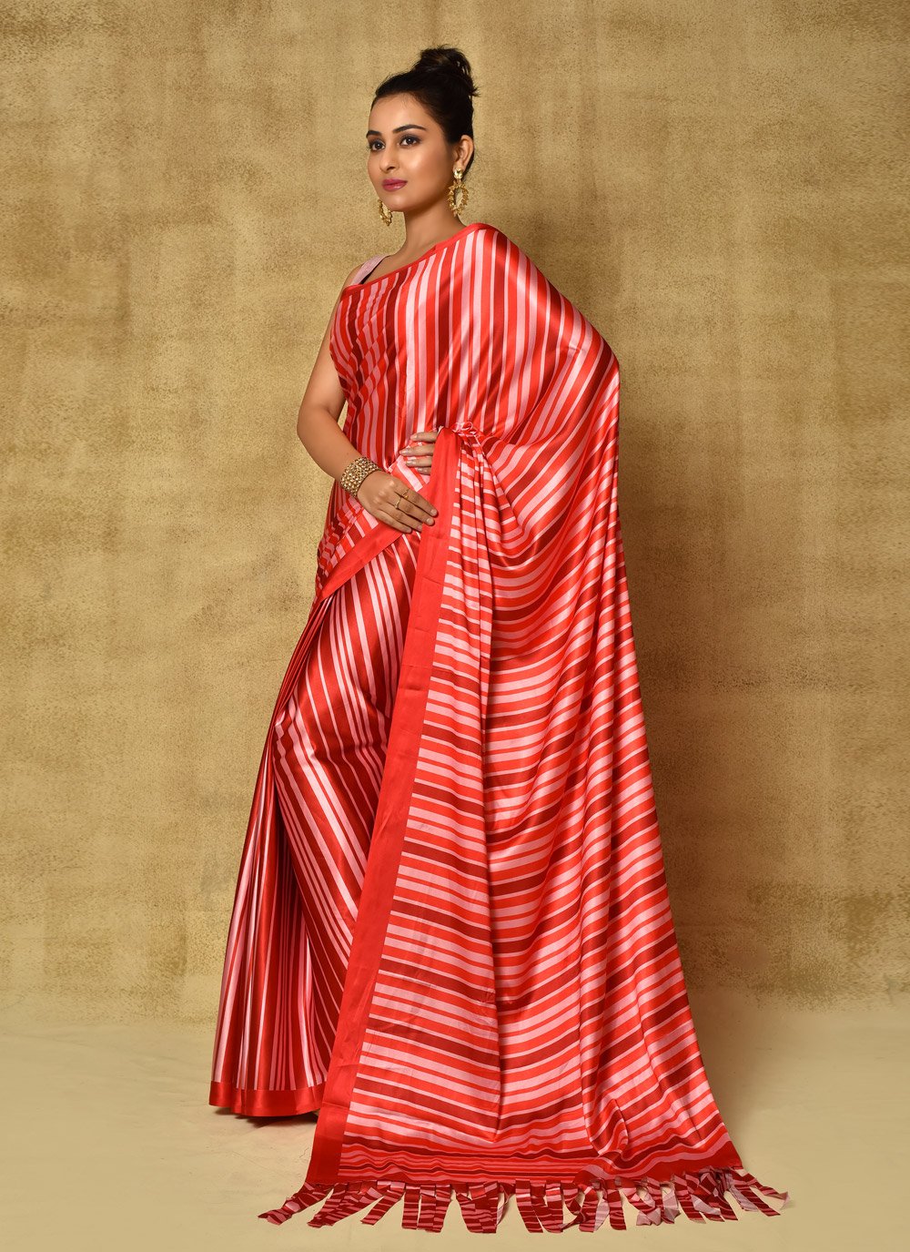 Classic Satin Red Digital Print Saree