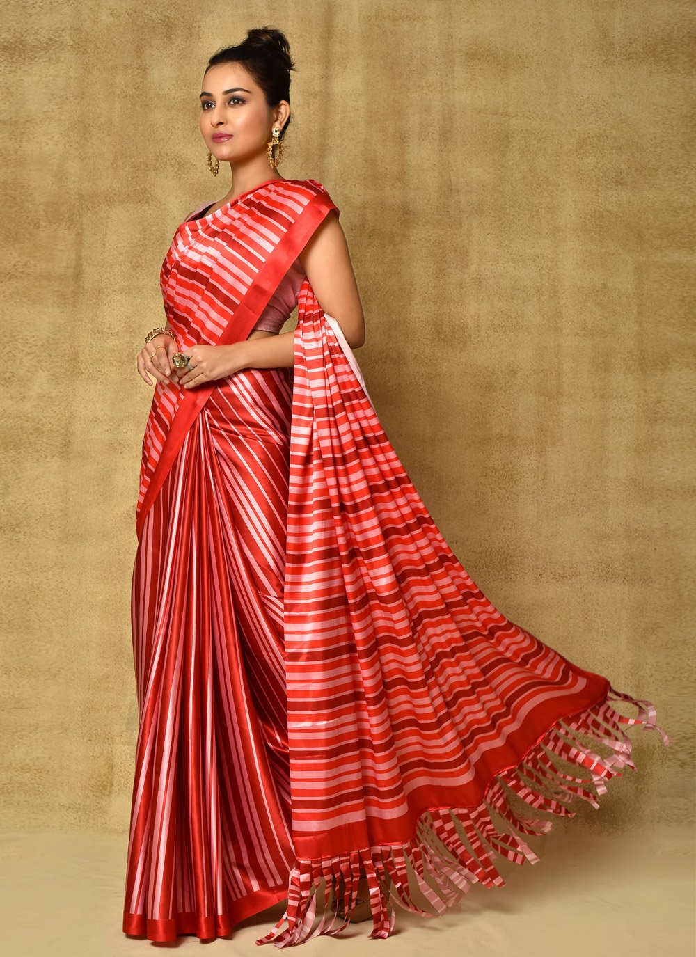 Classic Satin Red Digital Print Saree