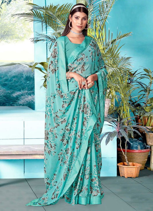 Classic Satin Turquoise Lace Saree