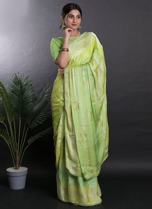 Classic Satin Green Print Saree