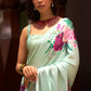 Classic Satin Sea Green Floral Patch Saree