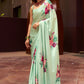 Classic Satin Sea Green Floral Patch Saree