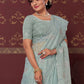 Classic Satin Silk Sea Green Embroidered Saree