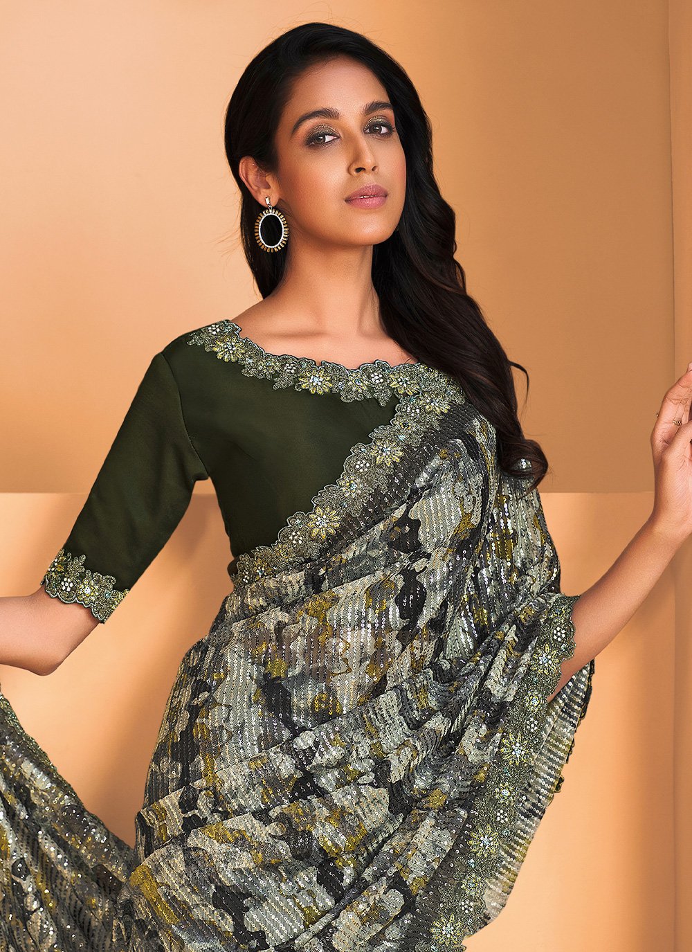 Trendy Saree Crepe Silk Satin Green Embroidered Saree