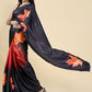 Casual Satin Silk Black Orange Digital Print Saree