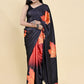 Casual Satin Silk Black Orange Digital Print Saree
