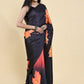Casual Satin Silk Black Orange Digital Print Saree