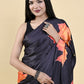 Casual Satin Silk Black Orange Digital Print Saree