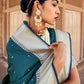 Classic Banarasi Silk Satin Silk Teal Weaving Saree