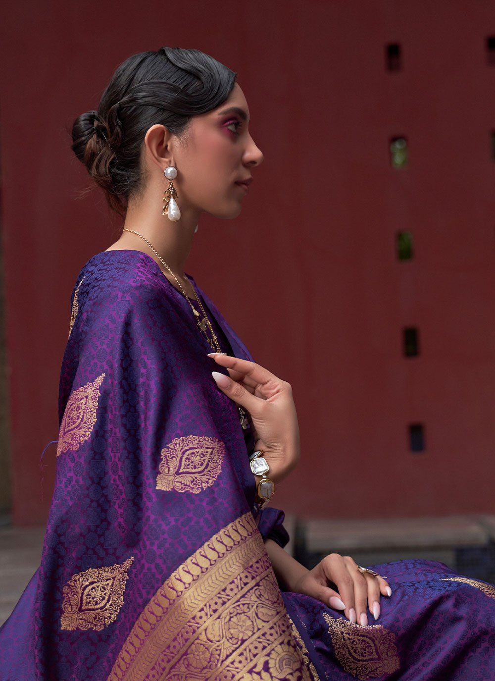 Classic Satin Silk Purple Weaving Saree