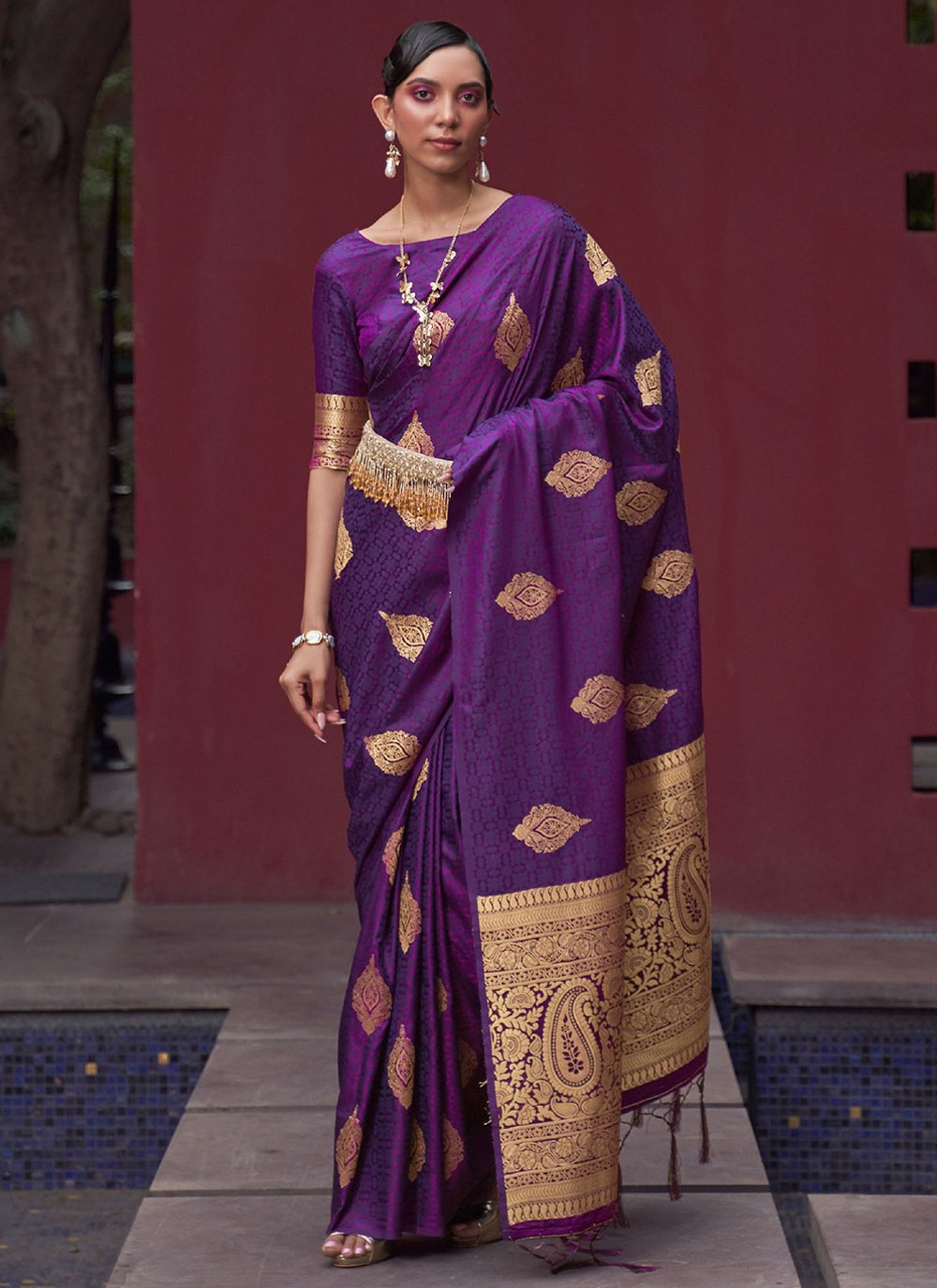 Classic Satin Silk Purple Weaving Saree