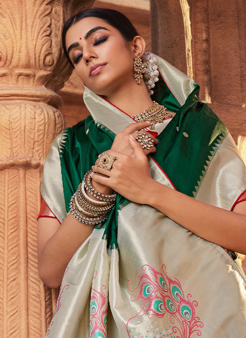 Designer Satin Silk Green Weaving Saree