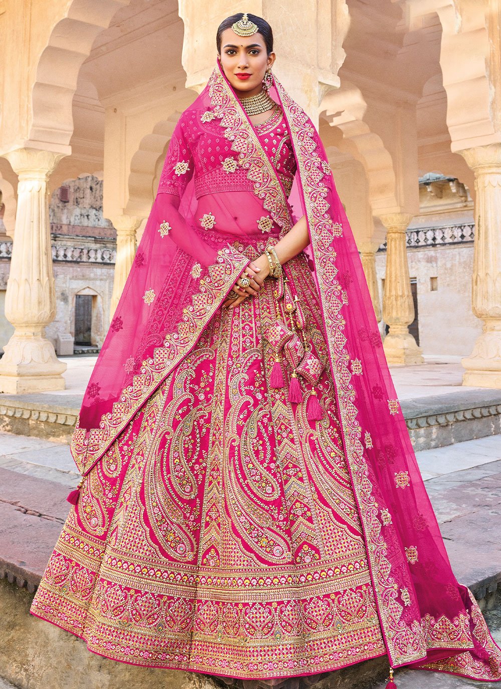 Lehenga Choli Satin Silk Pink Embroidered Lehenga Choli