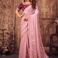 Designer Satin Silk Pink Embroidered Saree