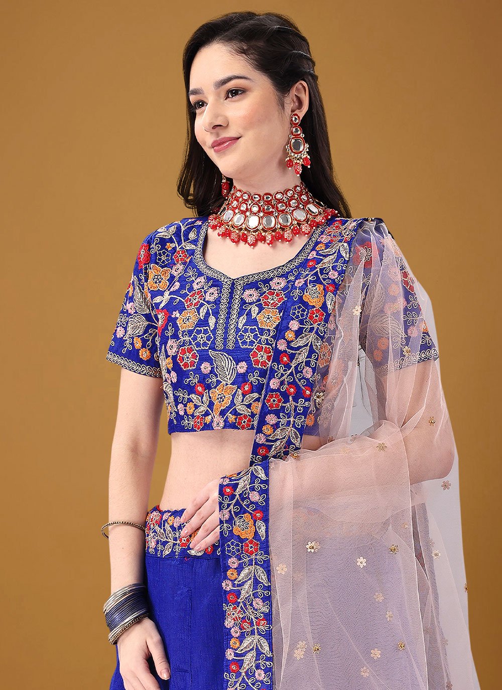 Lehenga Choli Satin Silk Blue Embroidered Lehenga Choli