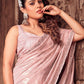 Contemporary Satin Silk Peach Foil Print Saree