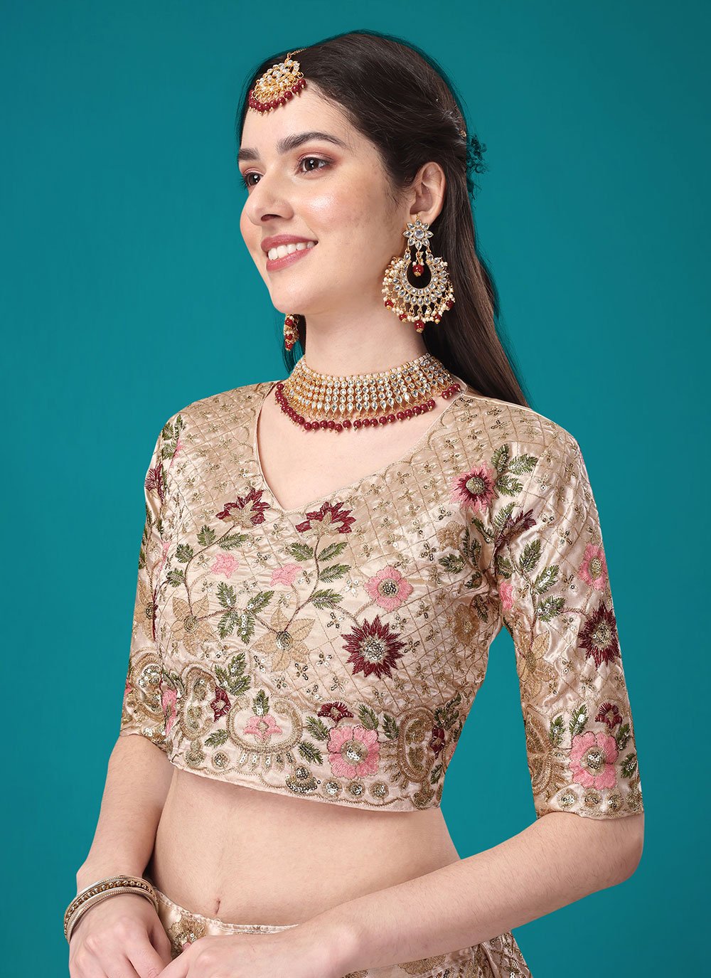 Lehenga Choli Satin Silk Gold Embroidered Lehenga Choli