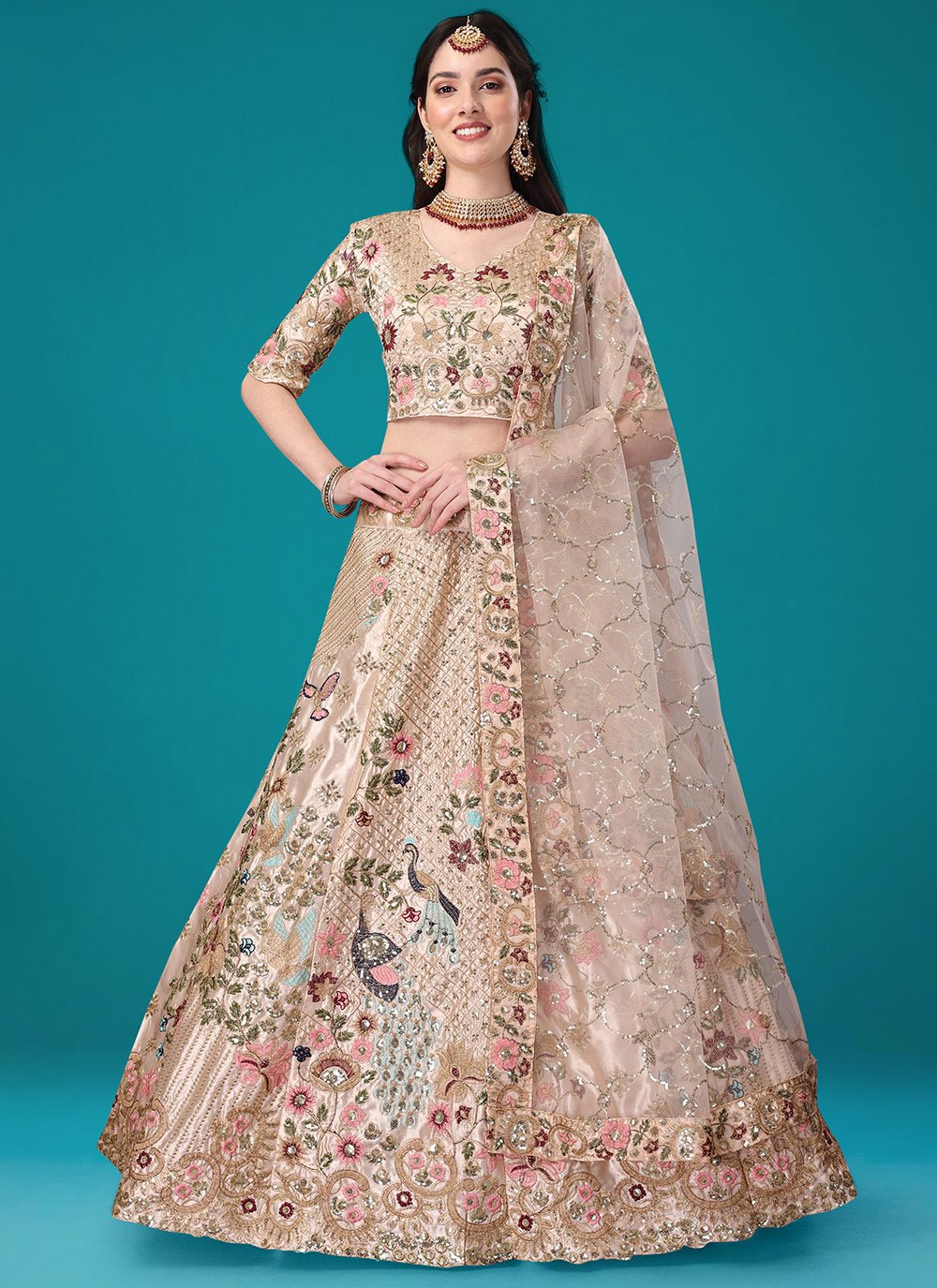 Lehenga Choli Satin Silk Gold Embroidered Lehenga Choli