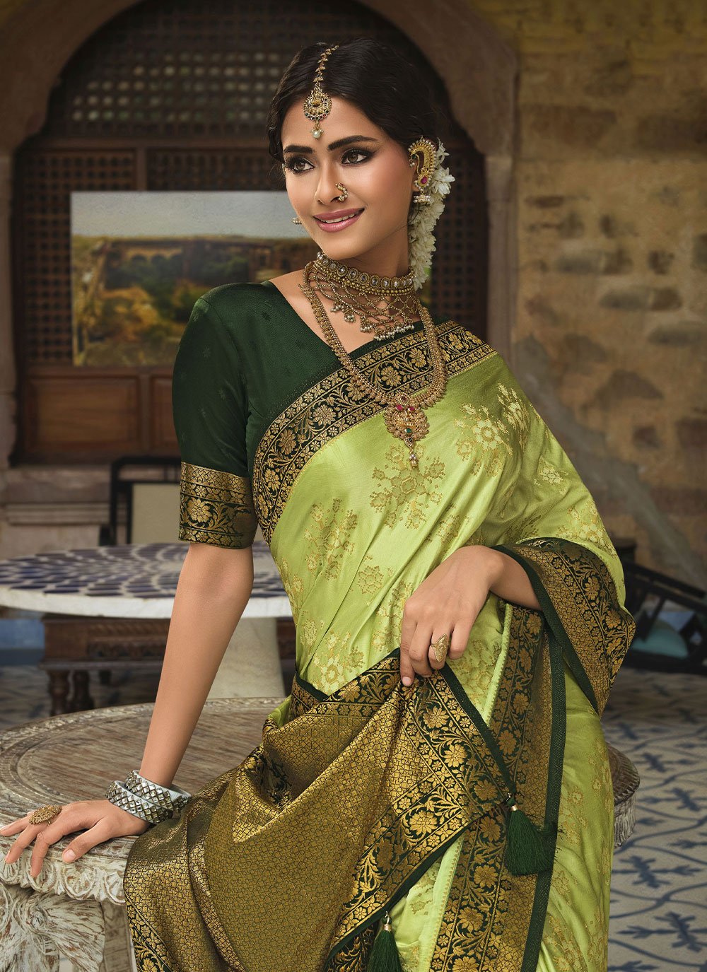 Classic Satin Silk Green Weaving Saree