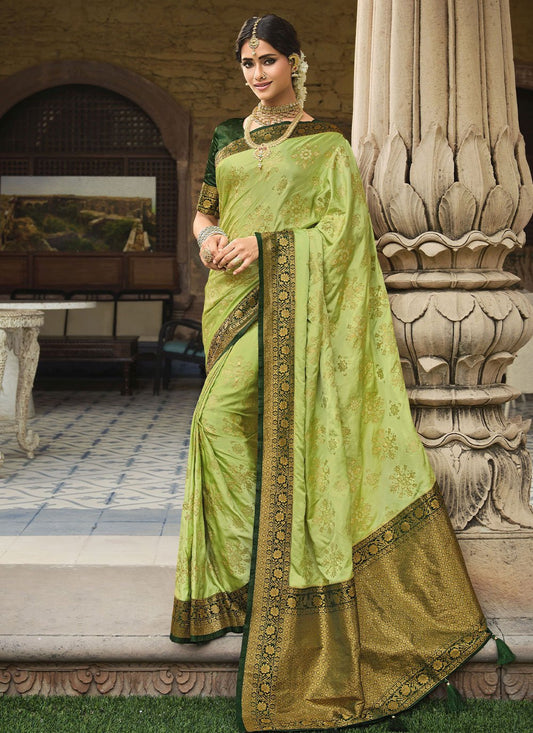 Classic Satin Silk Green Weaving Saree