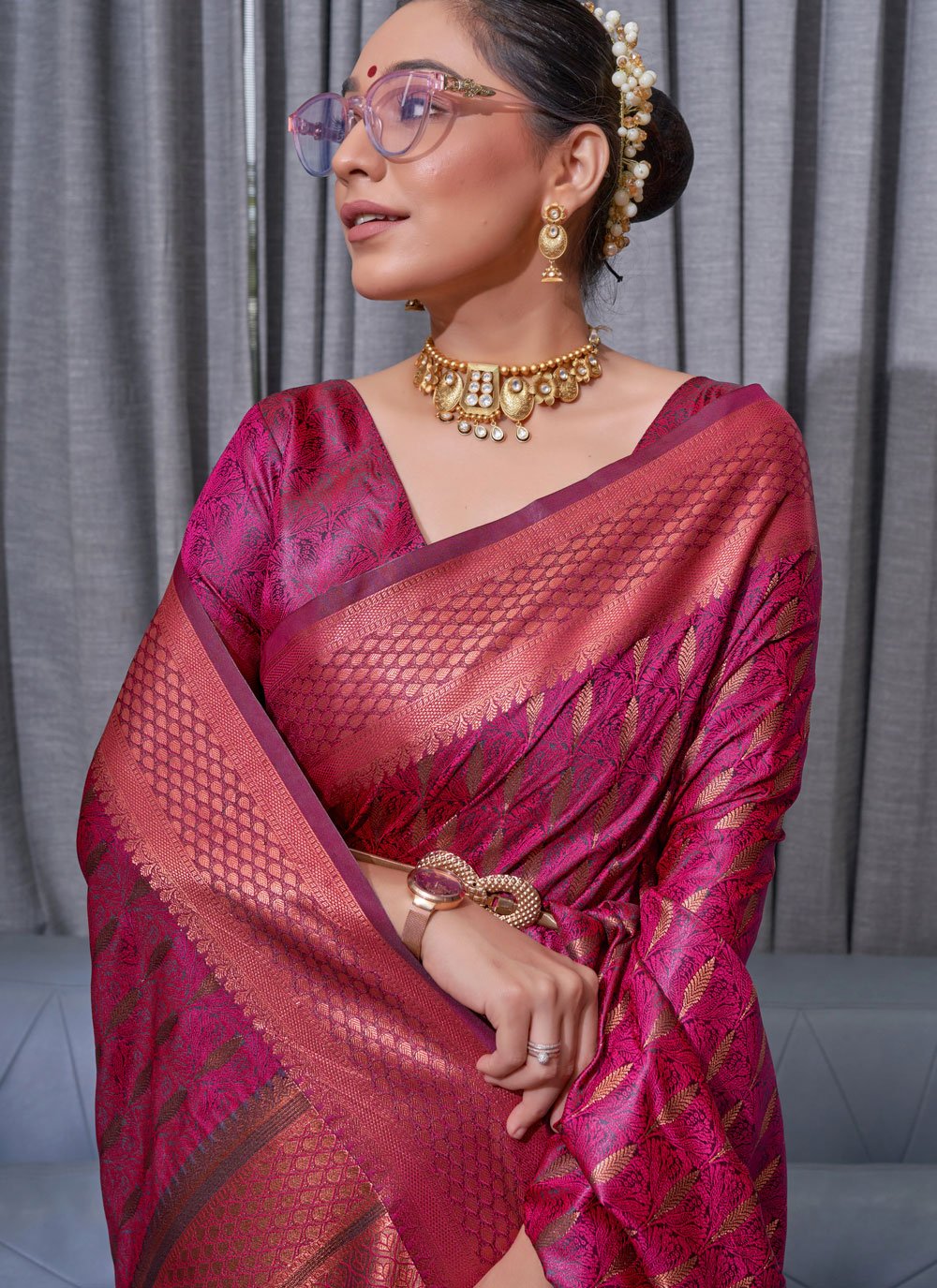 Trendy Saree Satin Silk Rani Jacquard Work Saree