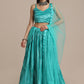 Lehenga Choli Satin Silk Aqua Blue Plain Lehenga Choli