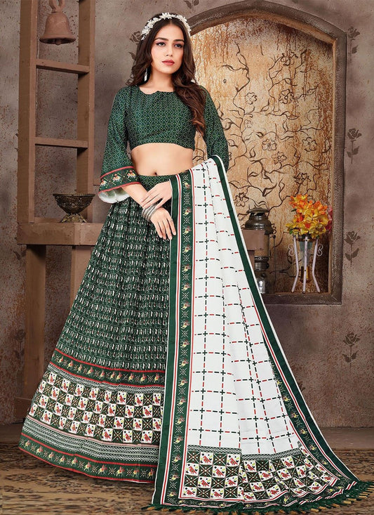 Lehenga Choli Satin Silk Green Print Lehenga Choli