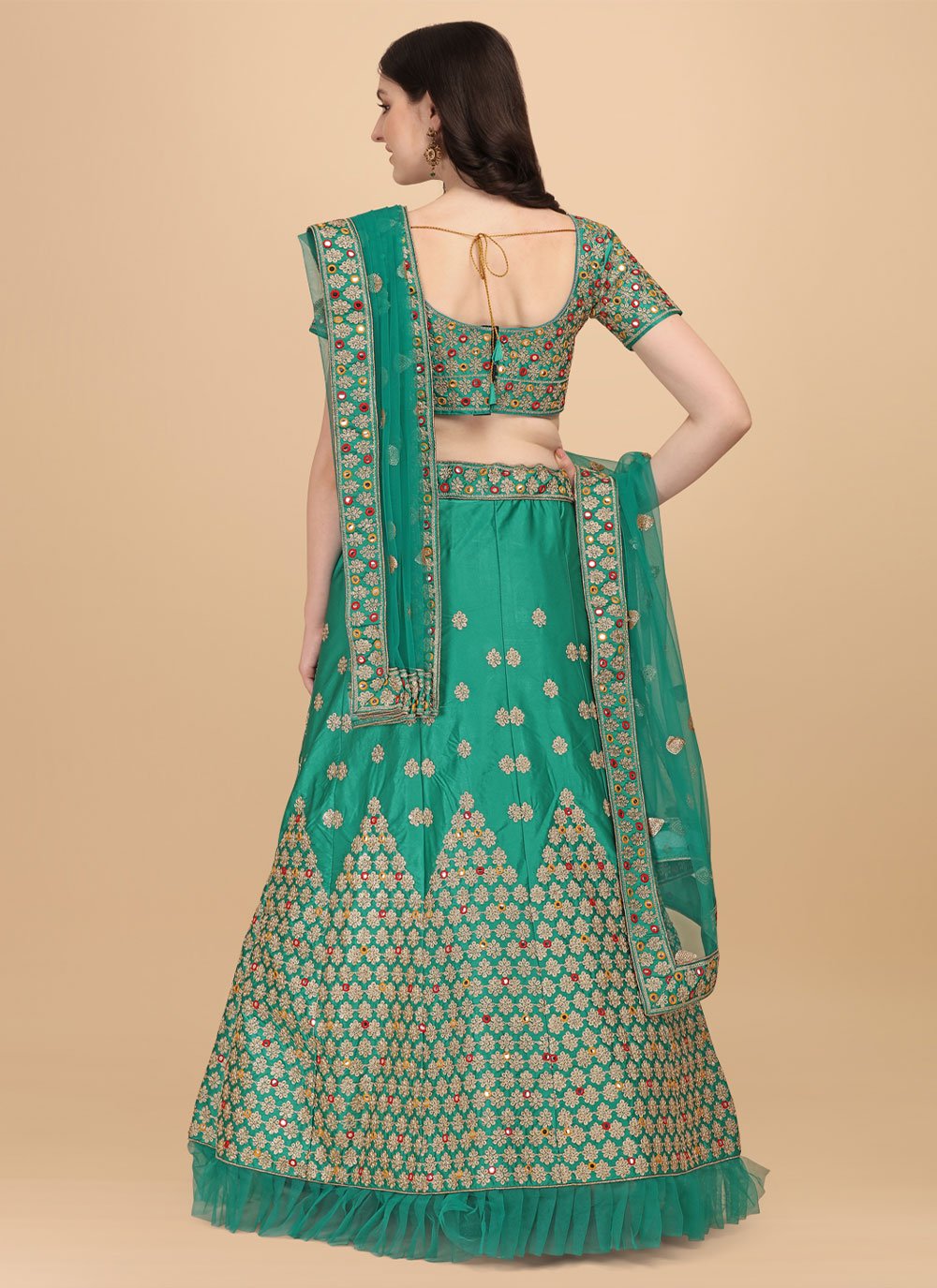 Lehenga Choli Satin Silk Green Embroidered Lehenga Choli