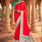 Contemporary Satin Silk Red Weaving Saree