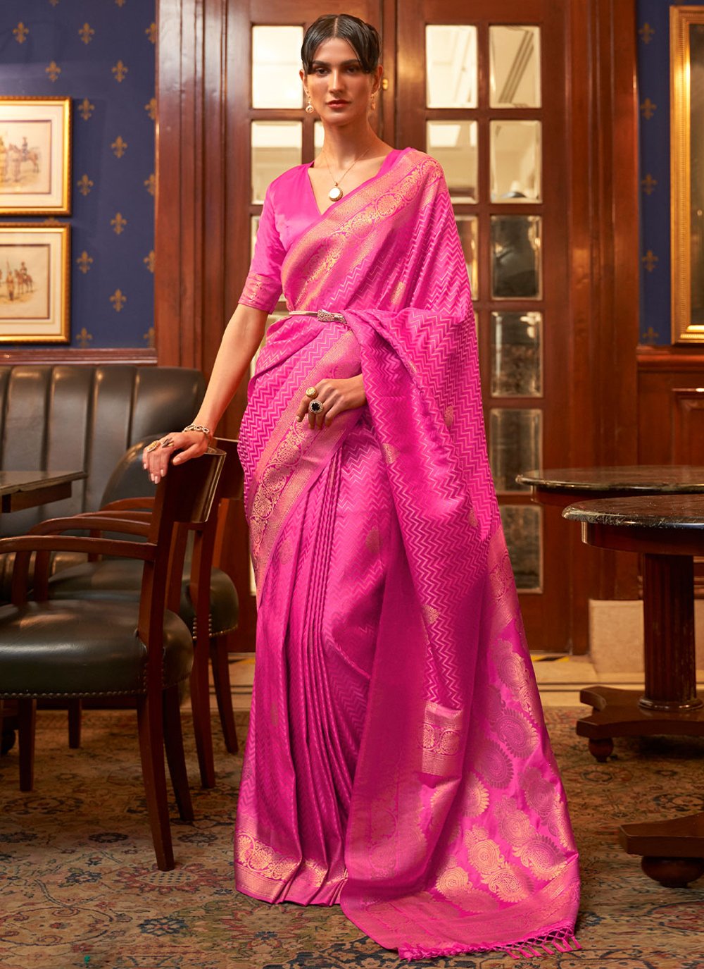 Contemporary Satin Silk Rani Weaving Saree