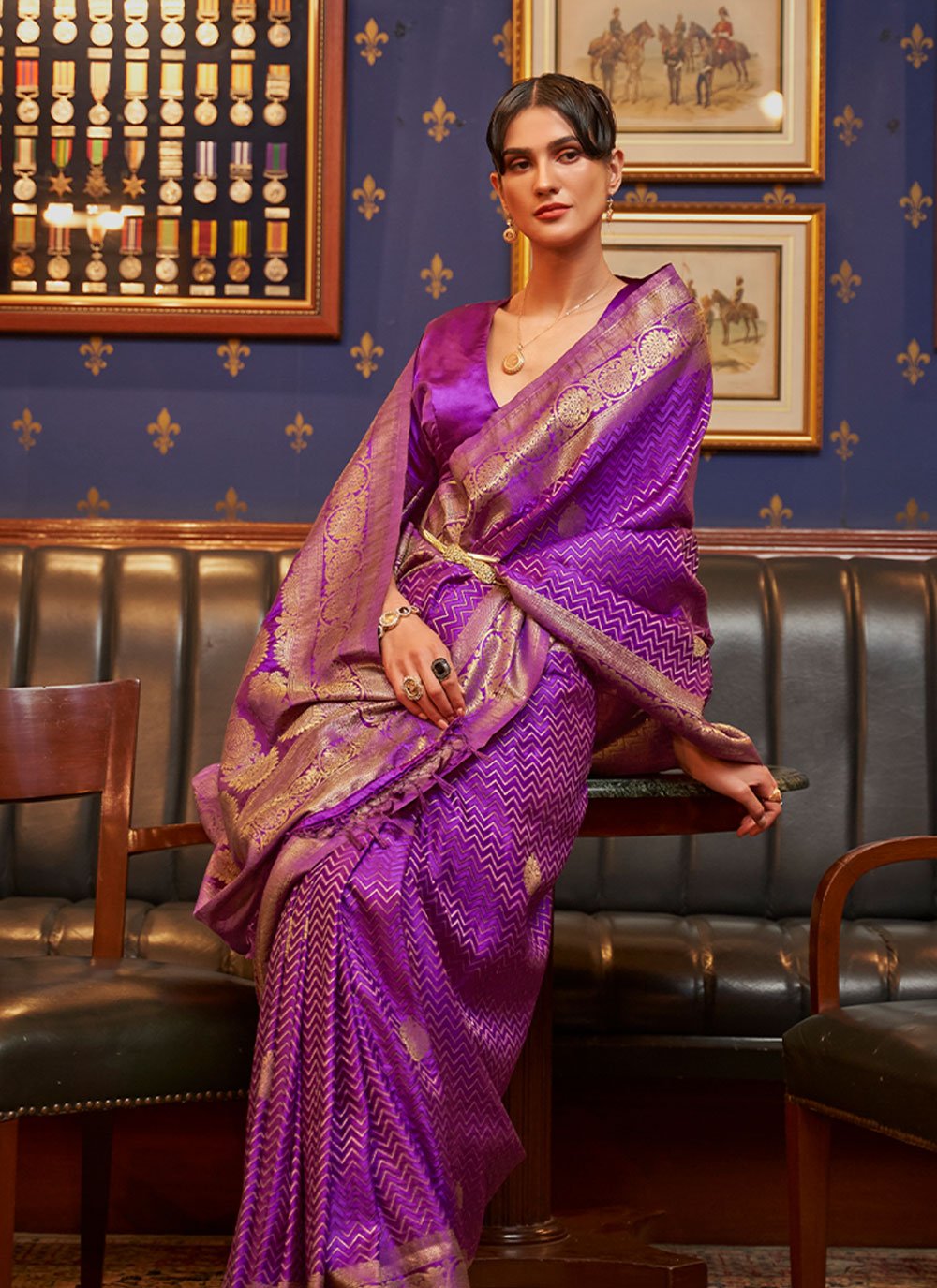 Classic Satin Silk Purple Weaving Saree