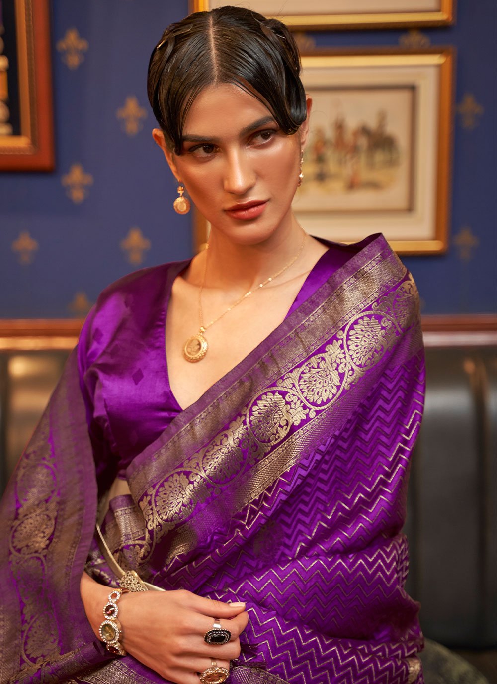 Classic Satin Silk Purple Weaving Saree