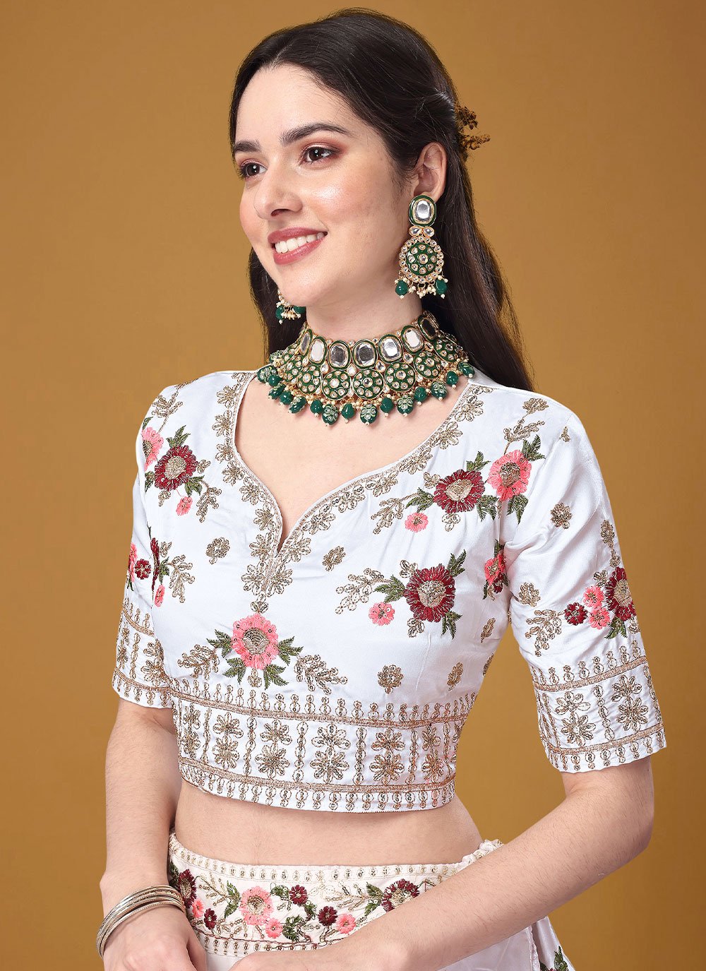 Lehenga Choli Satin Silk White Embroidered Lehenga Choli