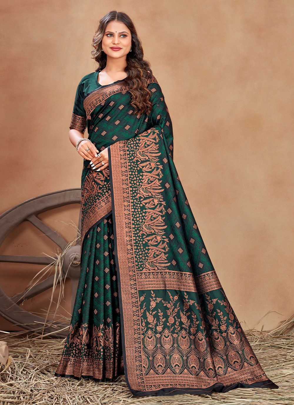 Classic Satin Silk Green Woven Saree