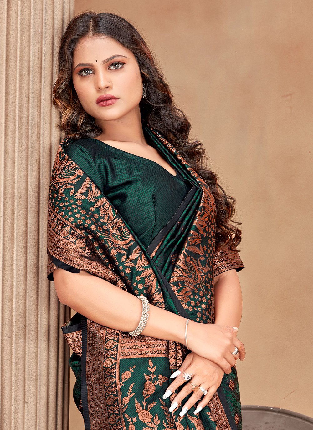 Classic Satin Silk Green Woven Saree