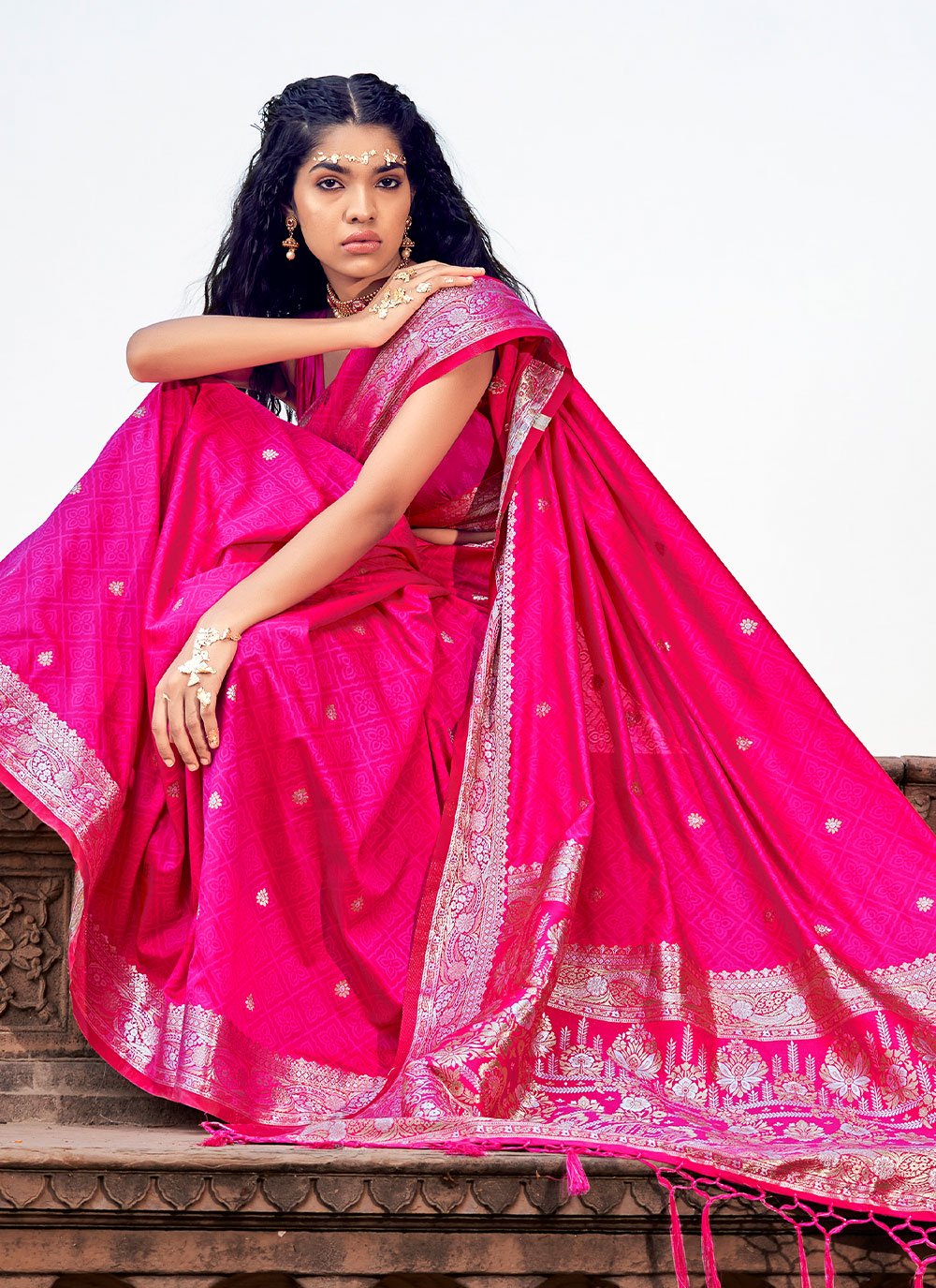 Classic Satin Silk Pink Weaving Saree