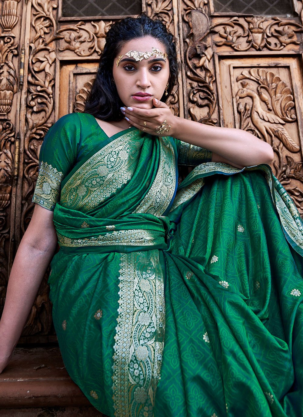 Trendy Saree Satin Silk Green Weaving Saree