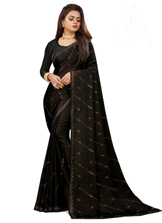 Classic Satin Black Swarovski Saree