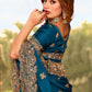 Contemporary Satin Teal Embroidered Saree