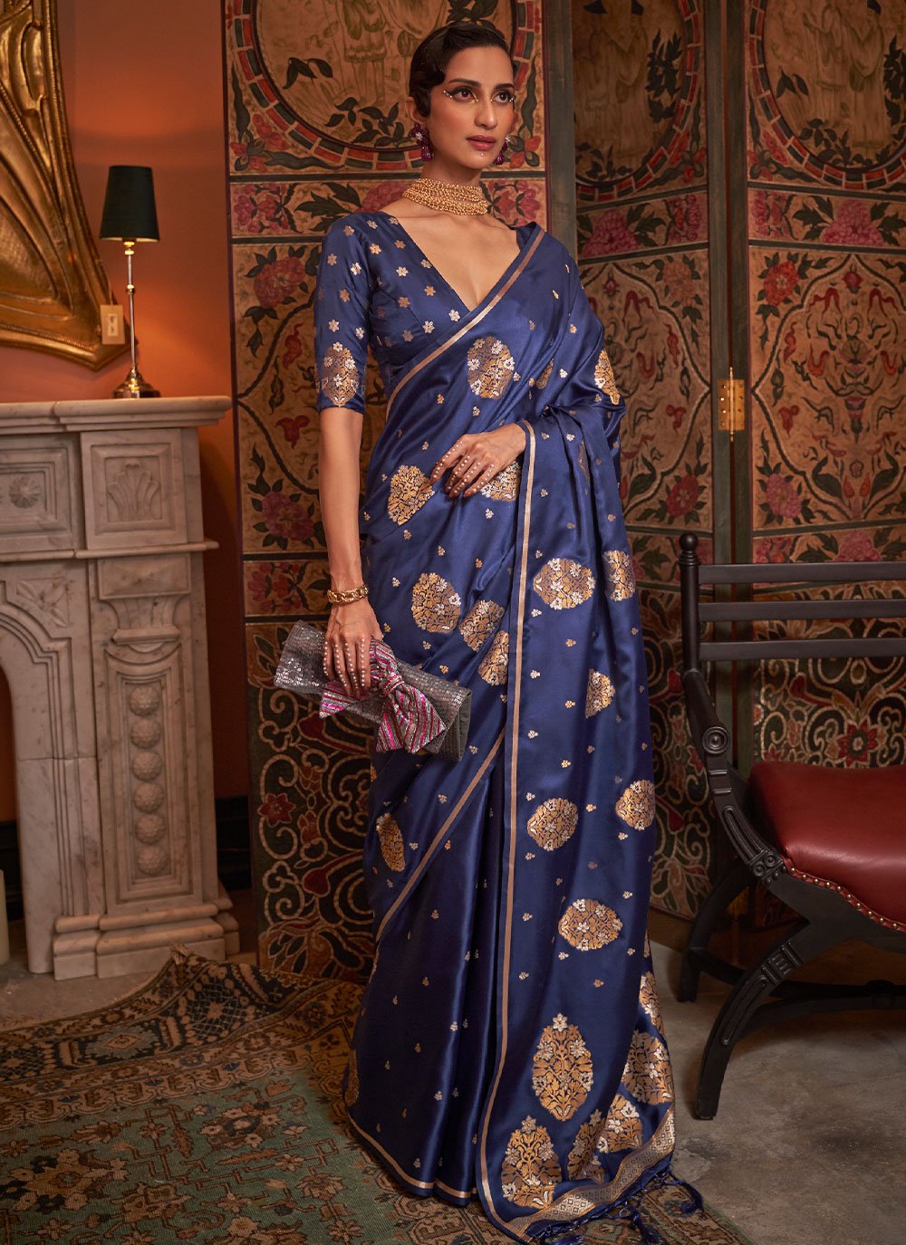 Trendy Saree Satin Blue Weaving Saree