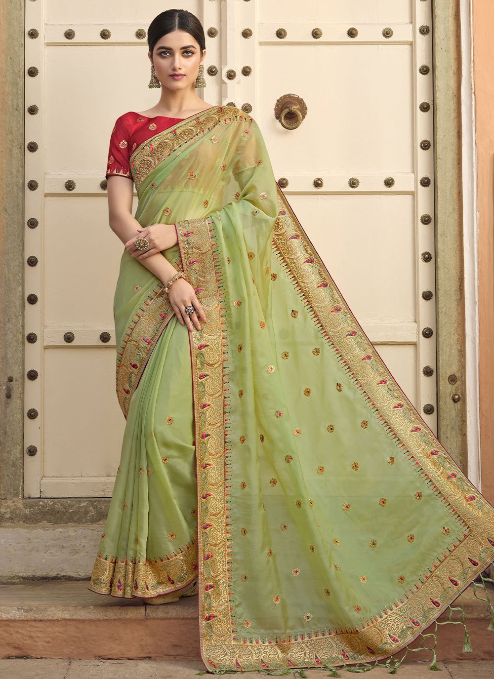 Classic Art Silk Sea Green Embroidered Saree