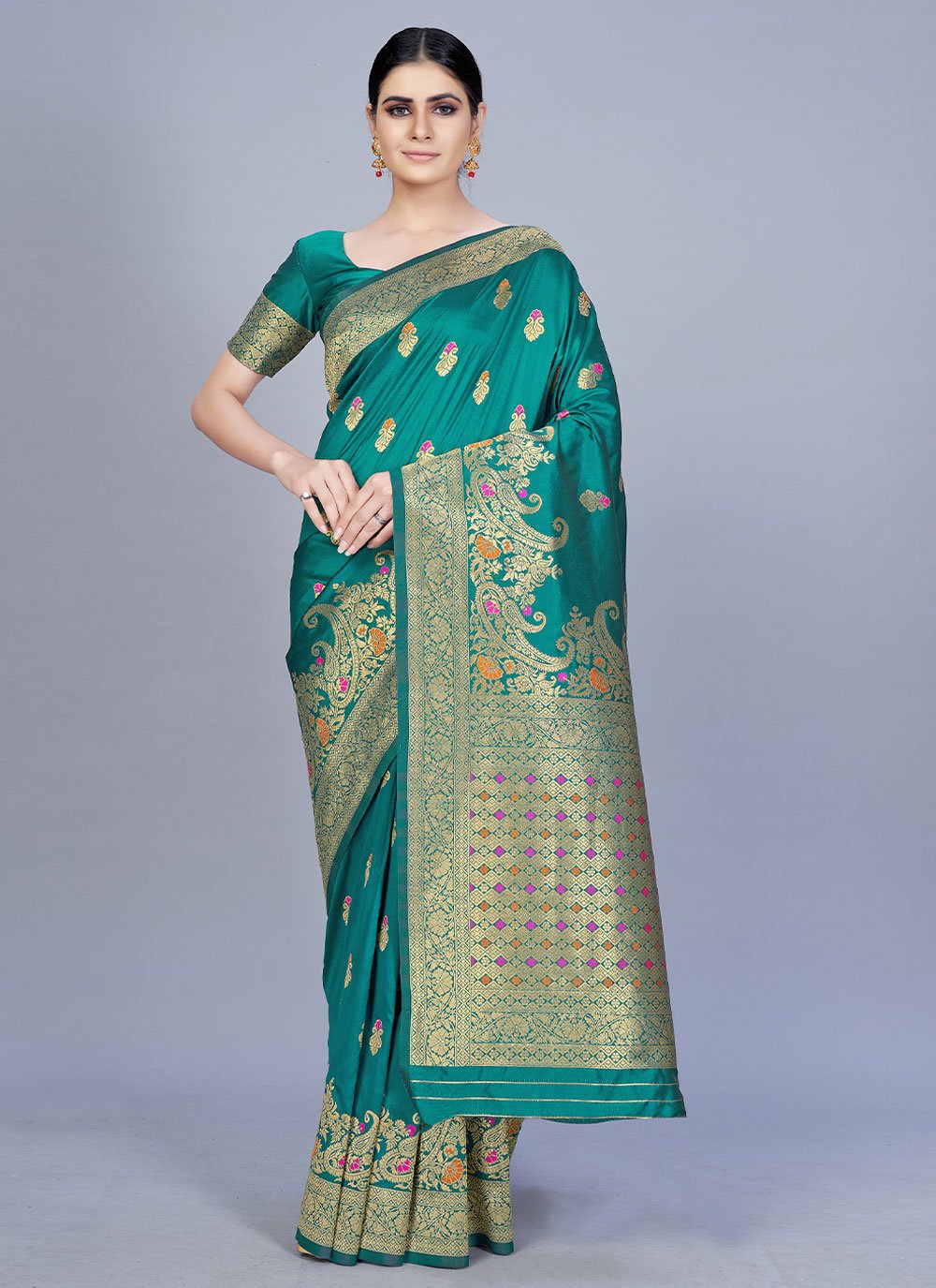 Trendy Saree Banarasi Silk Sea Green Woven Saree