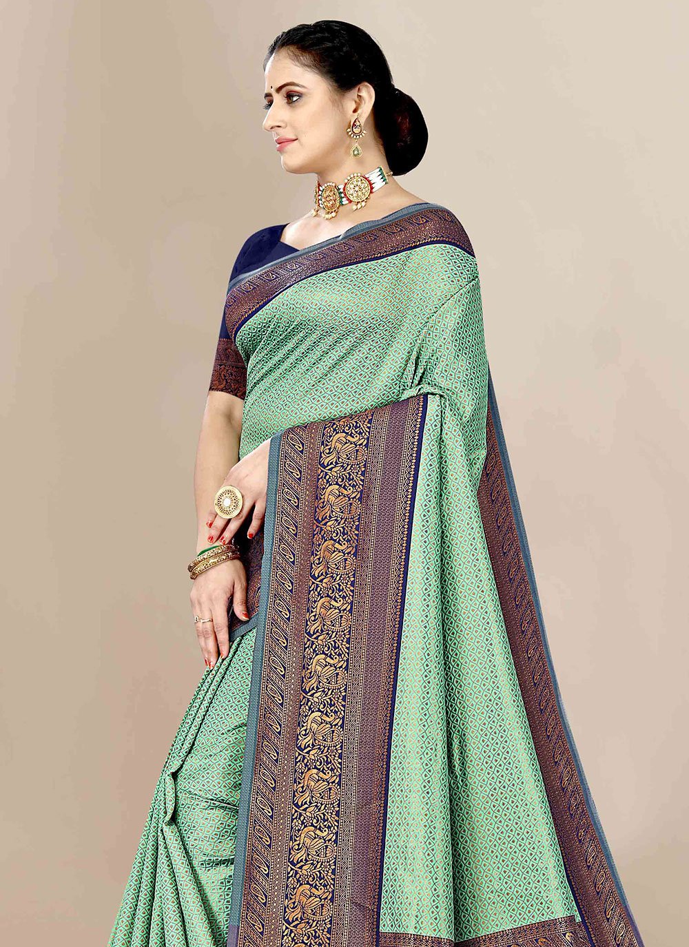 Classic Banarasi Silk Sea Green Jacquard Work Saree