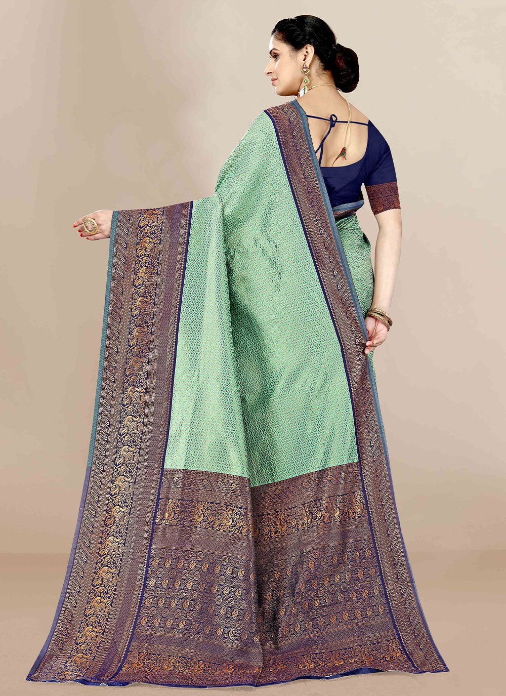 Classic Banarasi Silk Sea Green Jacquard Work Saree